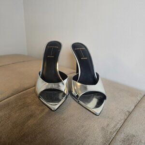 Black Suede Studio Metallic Silver Stiletto Mules Size 38.5 (8) Party Prom